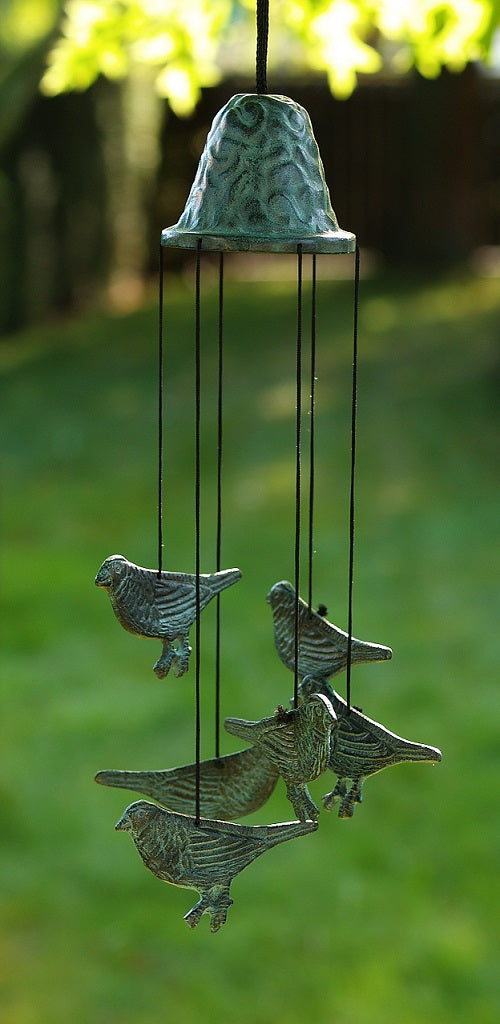 Bronzen Windgong met vogels 30x9x9cm