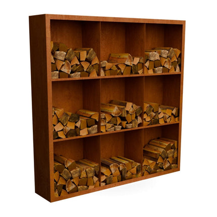 Cortenstalen houtopslag met 9 Vakken met achterwand 200x38,5x200 cm - Doika - Houtopslag - Geroba -  - EguraDC103AW