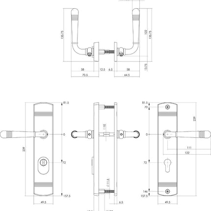 Intersteel Achterdeurbeslag Helena 239x50mm kruk/kruk profielcilindergat 72mm met kerntrekbeveiliging nikkel mat - Doika - Achterdeurbeslag op schild - Intersteel - 8714186438350 - 19,377,736