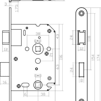 Intersteel Deurbeslag set wc - slot 63/8mm rvs + deurkruk Hoek 90° rvs + wc - sluiting - Doika - Deurbeslag sets - Intersteel - 8714186527665 - 35,210,006