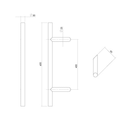 Intersteel Deurgreep per stuk T - schuin 600x90x30 HoH 400 rvs - Doika - Deurgrepen - Intersteel - 8714186465103 - 35,432,931