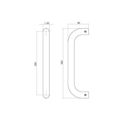 Intersteel Deurgreep per stuk U - vorm 330x80x30 HoH 300 rvs - Doika - Deurgrepen - Intersteel - 8714186465394 - 35,434,011