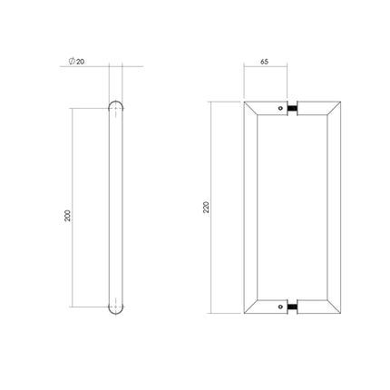 Intersteel Deurgrepen per paar recht - 90° 220x65x20 HoH 200 rvs - Doika - Deurgrepen - Intersteel - 8714186458044 - 35,433,502