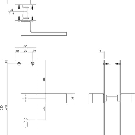 Intersteel Deurkruk Amsterdam met schild 250x55x2mm sleutelgat 56mm rvs geborsteld - Doika - Deurkrukken op schild - Intersteel - 8714186489727 - 35,057,124