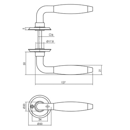 Intersteel Deurkruk Antonnet met rozet ø50x5mm schroefgat messing getrommeld/ebbenhout - Doika - Deurkrukken op rozet - Intersteel - 8714186485835 - 11,042,102