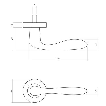 Intersteel Deurkruk Banaan met rozet ø49x7mm verdekt messing getrommeld - Doika - Deurkrukken op rozet - Intersteel - 8714186485729 - 11,020,102