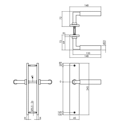 Intersteel Deurkruk Bau - Stil op schild 245x45 mm blind antracietgrijs - Doika - Deurkrukken op schild - Intersteel - 8714186554937 - 29,174,211