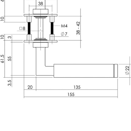 Intersteel Deurkruk Bau - stil op vierkant magneet rozet rvs geborsteld - Doika - Deurkrukken op rozet - Intersteel - 8714186444337 - 35,184,902