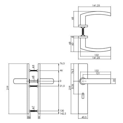 Intersteel Deurkruk Blok op rechthoekig schild sleutelgat 56 mm rvs geborsteld - Doika - Deurkrukken op schild - Intersteel - 8714186187289 - 35,132,724