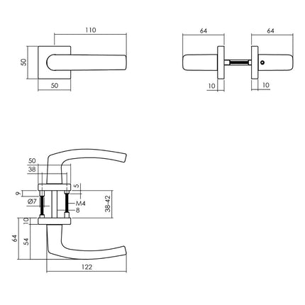 Intersteel Deurkruk Denham op rozet 50x50x10 mm aluminium zwart - Doika - Deurkrukken op rozet - Intersteel - 8714186505298 - 23,005,902