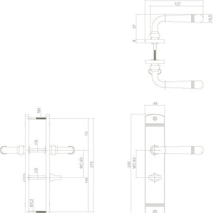 Intersteel Deurkruk Helena op schild 235x45x8 mm met WC63/8 mm chroom - Doika - Deurkrukken op schild - Intersteel - 8714186419151 - 16,170,565