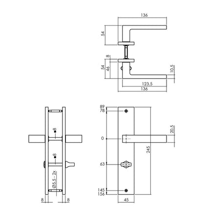 Intersteel Deurkruk Hera op schild 245x45 mm WC63/8 mm antracietgrijs - Doika - Deurkrukken op schild - Intersteel - 8714186555439 - 29,174,465