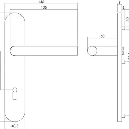 Intersteel Deurkruk Hoek 90° op op schild sleutelgat 56 mm rvs geborsteld - Doika - Deurkrukken op schild - Intersteel - 8714186185681 - 35,129,724