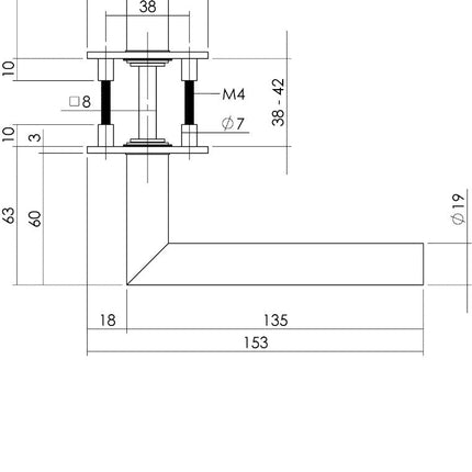 Intersteel Deurkruk Hoek 90° op vierkant magneet rozet rvs geborsteld - Doika - Deurkrukken op rozet - Intersteel - 8714186444320 - 35,185,002