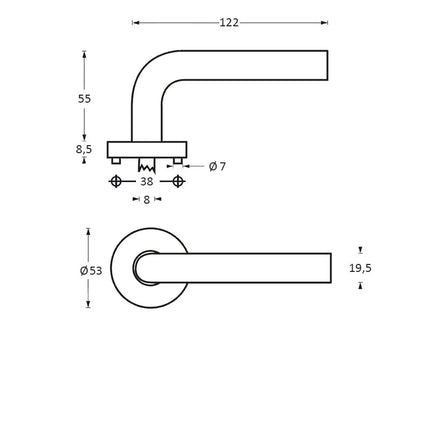 Intersteel Deurkruk Jupiter op rozet met 7 mm nok rvs geborsteld - Doika - Deurkrukken op rozet - Intersteel - 8714186130391 - 35,128,102