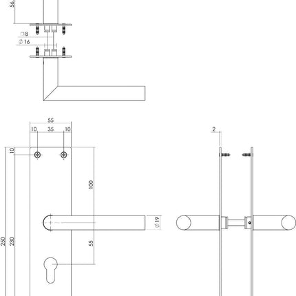 Intersteel Deurkruk Jura met schild 250x55x2mm profielcilindergat 55mm rvs geborsteld - Doika - Deurkrukken op schild - Intersteel - 8714186489796 - 35,058,329