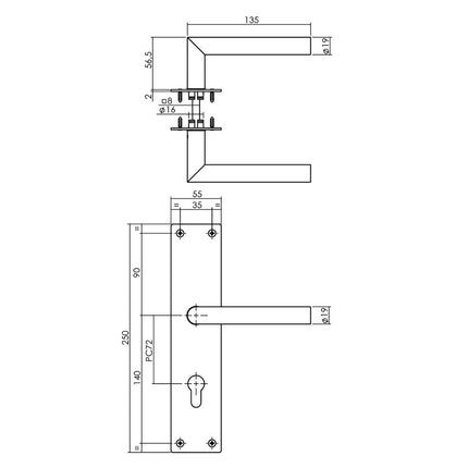 Intersteel Deurkruk Jura met schild 250x55x2mm profielcilindergat 72mm zwart - Doika - Deurkrukken op schild - Intersteel - 8714186489611 - 23,058,336