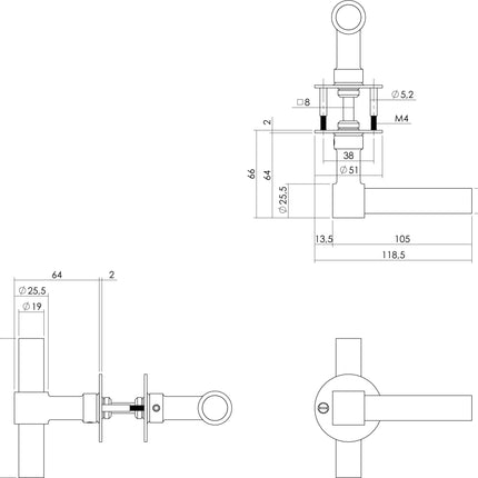 Intersteel Deurkruk L/T - model met rozet 2 mm rvs geborsteld - Doika - Deurkrukken op rozet - Intersteel - 8714186461419 - 35,167,102