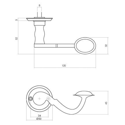 Intersteel Deurkruk Posthoorn met rozet ø50x5mm schroefgat mat zwart - Doika - Deurkrukken op rozet - Intersteel - 8714186486023 - 23,029,302