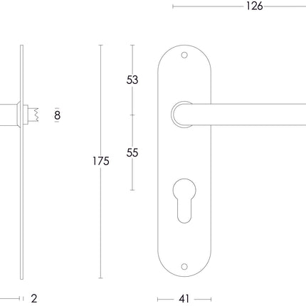 Intersteel Deurkruk Recht ø16 mm slank op schild profielcilindergat 55 mm rvs geborsteld - Doika - Deurkrukken op schild - Intersteel - 8714186060544 - 35,056,629