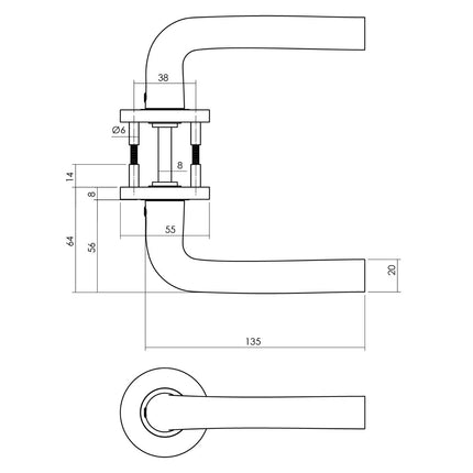 Intersteel Deurkruk Recht op ronde rozet Ø55x8 mm aluminium zwart - Doika - Deurkrukken op rozet - Intersteel - 8714186492185 - 23,010,402