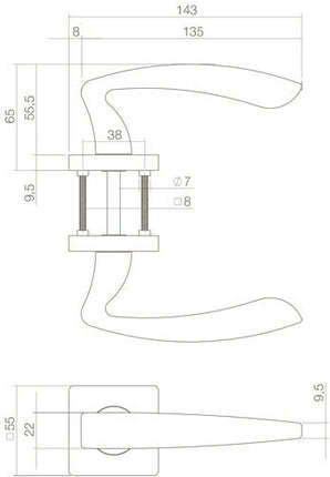 Intersteel Deurkruk Zeus op vierkant rozet mat zwart - Doika - Deurkrukken op rozet - Intersteel - 8714186408698 - 23,171,102