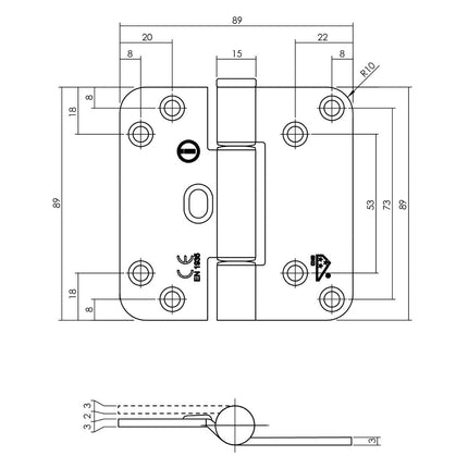 Intersteel Glijlagerscharnier 89 x 89 x 3 mm DIN rechts/links rvs geborsteld - Doika - Scharnieren - Intersteel - 8714186501702 - 35,462,566