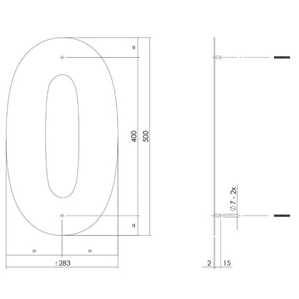 Intersteel Huisnummer 0 XXL hoogte 50 cm rvs geborsteld - Doika - Huisnummer - Intersteel - 8714186503171 - 35,402,120