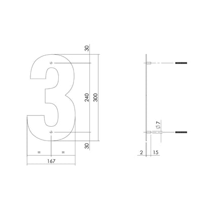 Intersteel Huisnummer 3 XL hoogte 30 cm rvs/mat zwart - Doika - Huisnummer - Intersteel - 8714186503300 - 23,402,113