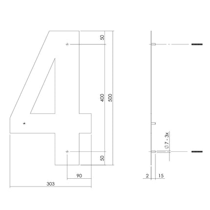 Intersteel Huisnummer 4 XXL hoogte 50 cm rvs/mat zwart - Doika - Huisnummer - Intersteel - 8714186503416 - 23,402,124