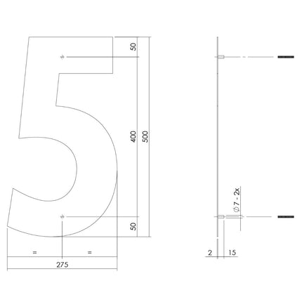 Intersteel Huisnummer 5 XXL hoogte 50 cm rvs/mat zwart - Doika - Huisnummer - Intersteel - 8714186503423 - 23,402,125