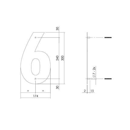 Intersteel Huisnummer 6 XL hoogte 30 cm rvs/mat zwart - Doika - Huisnummer - Intersteel - 8714186503331 - 23,402,116