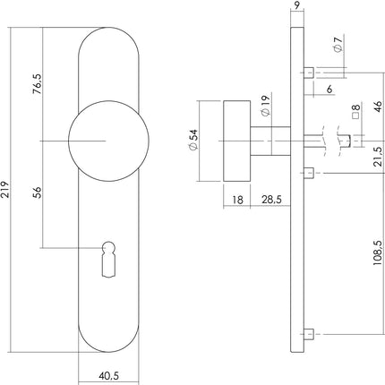 Intersteel Knop op schild sleutelgat 56 mm rvs geborsteld - Doika - Knoppen op schild - Intersteel - 8714186175330 - 35,275,224