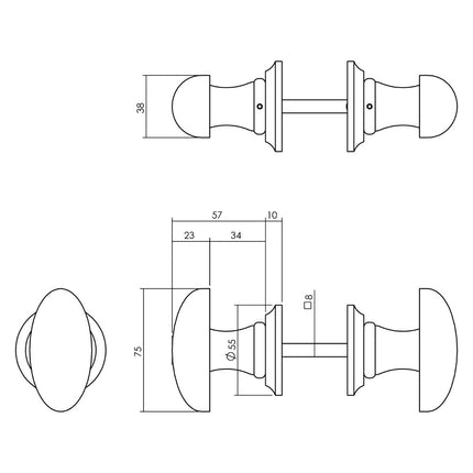 Intersteel Knopkruk ovaal met rozet hout - Doika - Knopkrukken - Intersteel - 8714186540367 - 92,184,702