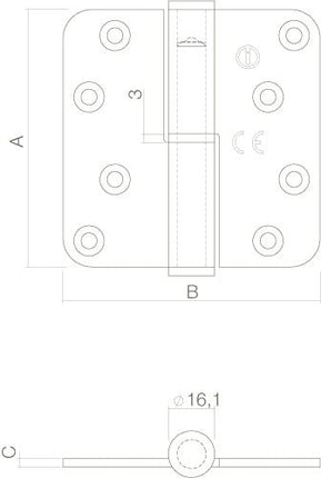 Intersteel Kogelstift paumelle DIN rechts rvs geborsteld - Doika - Scharnieren - Intersteel - 8714186127339 - 0035.462611A