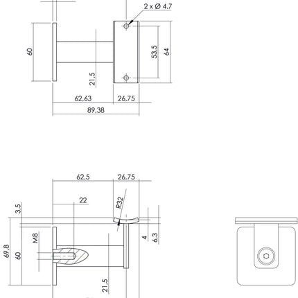 Intersteel Leuninghouder zwaar vierkant hol rvs geborsteld - Doika - Leuninghouders - Intersteel - 8714186108048 - 35,730,010