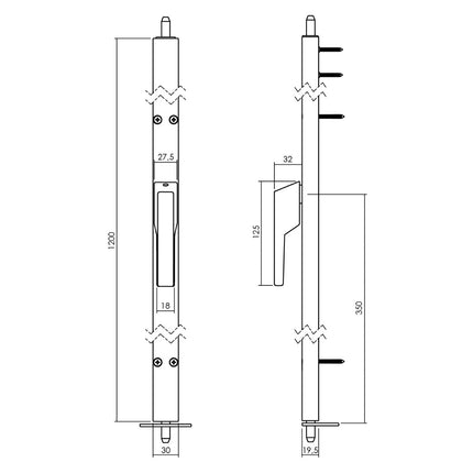 Intersteel Raamespagnolet niet afsluitbaar Rechts 1200mm aluminium - Doika - Raamespagnoletten - Intersteel - 8718419305242 - RB - 1426 - 12A - 71R