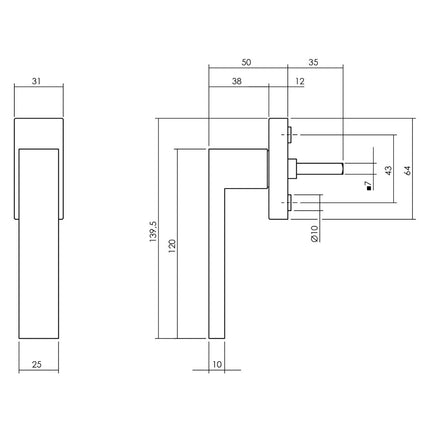 Intersteel Raamkruk Amsterdam op rechthoekige rozet rvs - Doika - Raamkrukken - Intersteel - 8714186562307 - 35,615,625