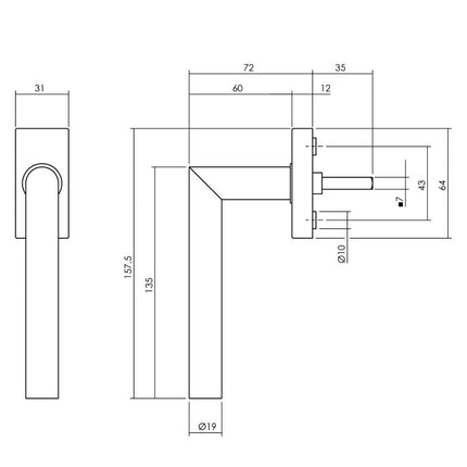 Intersteel Raamkruk Jura op rechthoekige rozet rvs - Doika - Raamkrukken - Intersteel - 8714186562291 - 35,615,615