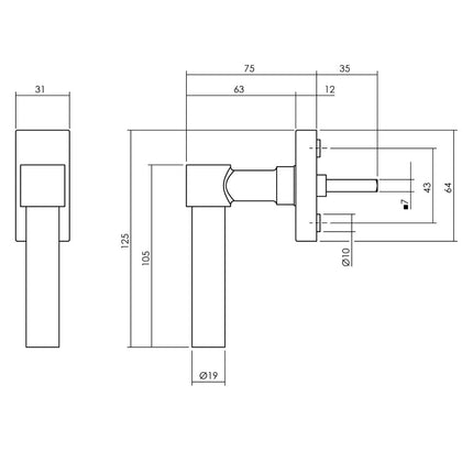 Intersteel Raamkruk L - vorm recht op rechthoekige rozet zwart - Doika - Raamkrukken - Intersteel - 8714186562215 - 23,615,632