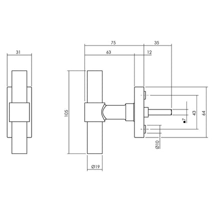 Intersteel Raamkruk T - vorm recht op rechthoekige rozet zwart - Doika - Raamkrukken - Intersteel - 8714186562390 - 23,615,642