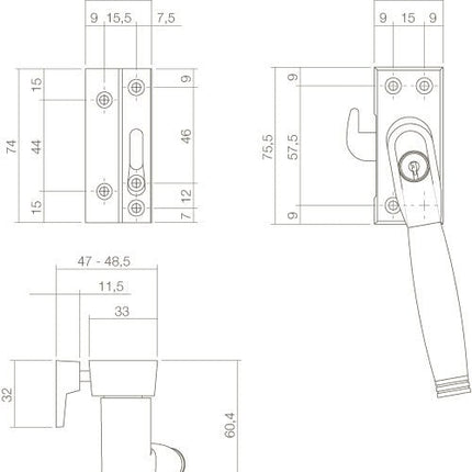 Intersteel Raamsluiting afsluitbaar SKG* links Ton 222 chroom/ebbenhout - Doika - Raamsluitingen - Intersteel - 8714186130834 - 0016.661651B