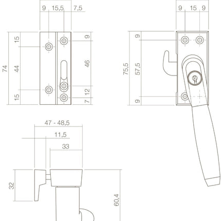 Intersteel Raamsluiting afsluitbaar SKG* links Ton 400 nikkel mat/ebbenhout - Doika - Raamsluitingen - Intersteel - 8714186130926 - 0019.661652B