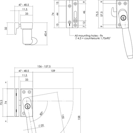 Intersteel Raamsluiting afsluitbaar SKG* rechts Ton 400 chroom/ebbenhout - Doika - Raamsluitingen - Intersteel - 8714186130711 - 0016.661652A