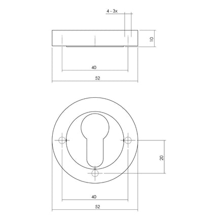 Intersteel Rozet met profielcilindergat Ø52x10mm antracietgrijs - Doika - Rozetten - Intersteel - 8714186580769 - 29,347,687