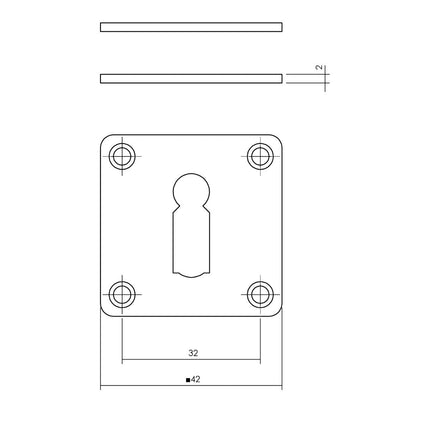 Intersteel Rozet met sleutelgat vierkant 42x42x2 mm rvs geborsteld - Doika - Rozetten - Intersteel - 8714186635421 - 35,341,986