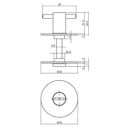 Intersteel Rozet met toilet - /badkamersluiting ø55x2 mm zelfklevend rvs geborsteld - Doika - Rozetten - Intersteel - 8714186402061 - 35,340,360