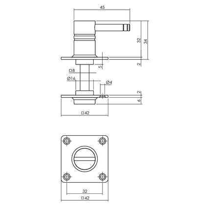 Intersteel Rozet met toilet - /badkamersluiting vierkant 42x42x2 mm rvs geborsteld - Doika - Rozetten - Intersteel - 8714186106457 - 35,341,960