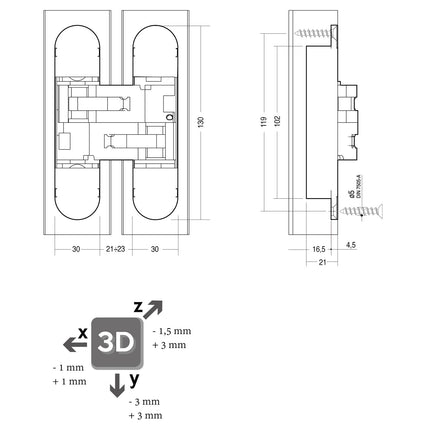 Intersteel Scharnier 130 x 30 mm fiberglas – nikkel 3D verstelbaar - Doika - Scharnieren - Intersteel - 8714186460344 - 94,462,650