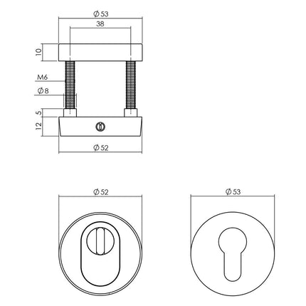 Intersteel Set achterdeurbeslag rond SKG*** met kerntrekbeveiliging rvs zwart - Doika - Achterdeurbeslag op rozet - Intersteel - 8714186540046 - 23,405,715